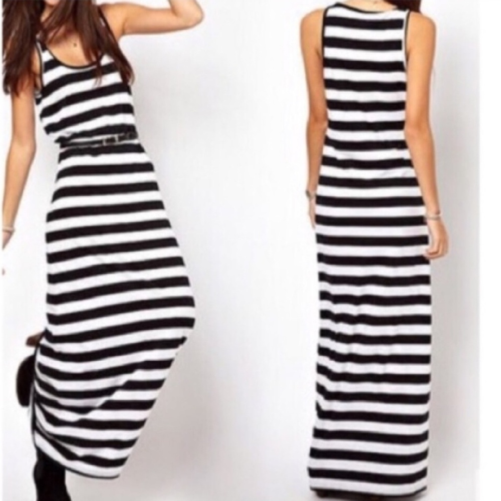 Black & White Striped Maxi Dress